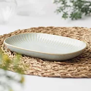 【日本野田】美濃燒|潑水十草 陶瓷長型餐盤18.7cm ‧ 水藍