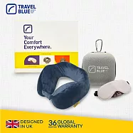 【Travel Blue 藍旅】極致禮盒組(內含寧靜頸枕、頸枕收納盒 、豪華眼罩)_白色收納盒組 藍色頸枕