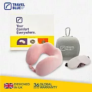 【Travel Blue 藍旅】極致禮盒組(內含寧靜頸枕、頸枕收納盒 、豪華眼罩)_白色收納盒組 粉色頸枕