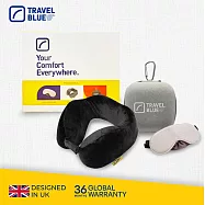 【Travel Blue 藍旅】極致禮盒組(內含寧靜頸枕、頸枕收納盒 、豪華眼罩)_白色收納盒組 黑色頸枕