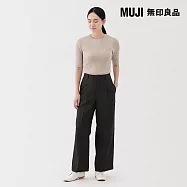 【MUJI 無印良品】女撥水加工彈性打褶直筒褲 L 深灰