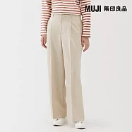 【MUJI 無印良品】女撥水加工彈性打褶直筒褲 S 象牙白