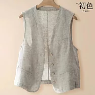 【初色】純色棉麻風輕薄透氣寬鬆薄款V領排扣無袖馬甲背心女背心-共3色-12542(M-3XL可選) M 麻色