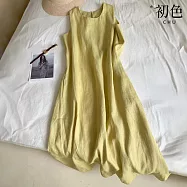 【初色】簡約素色雙口袋無袖背心寬鬆A字裙連衣裙連身洋裝長洋裝-黃色-36475(M-2XL可選) M 黃色