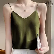 【初色】純色緞面V領細肩帶修身顯瘦背心上衣女上衣-共12色-13440(M-3XL可選) M 牛油果綠