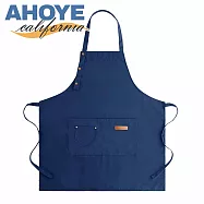 【AHOYE】三扣耐磨防水防油汙雙口袋圍裙 1入組 (廚房圍裙 工作圍裙) 藏青色