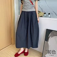 【初色】純色鬆緊腰抽繩遮肉顯瘦工裝裙半身裙-共2色2款-13308(M-XL可選) M 藏青色常規款