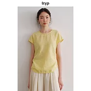 ltyp旅途原品 真絲可水洗皺感乾絲抽褶收腰T恤 氣質顯瘦上衣 M L L 奶油黃