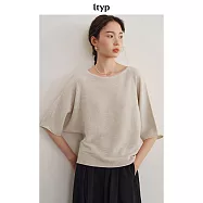 ltyp旅途原品 亞麻天絲針織文藝小衫 極簡休閒五分袖T恤上衣 M L L 原麻色