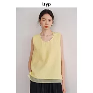 ltyp旅途原品 真絲可水洗皺感乾絲背心 夏季設計感假兩件無袖上衣 M L M 奶油黃