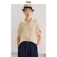 ltyp旅途原品 100支細麻純苧麻小衫 夏新款通勤百搭薄款短袖上衣 M L L 沙杏色