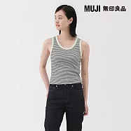 【MUJI 無印良品】女彈性螺紋坦克背心 M 白橫紋
