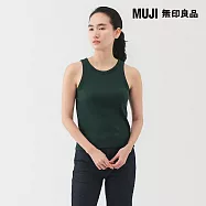 【MUJI 無印良品】女彈性羅紋針織削肩坦克背心 S 深綠