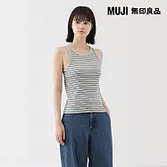 【MUJI 無印良品】女彈性羅紋針織削肩坦克背心 L 灰橫紋