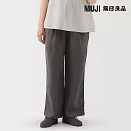 【MUJI 無印良品】女亞麻水洗舒適寬版褲 L 墨灰