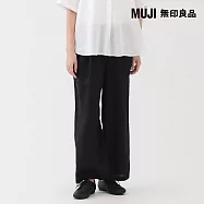 【MUJI 無印良品】女亞麻水洗舒適寬版褲 L 黑色