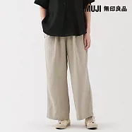 【MUJI 無印良品】女亞麻水洗舒適寬版褲 L 原色