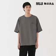 【MUJI 無印良品】男透氣彈性五分袖布帛T恤 S 灰白