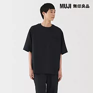 【MUJI 無印良品】男透氣彈性五分袖布帛T恤 M 暗藍