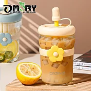【OMORY】花漾玻璃吸管杯500ML附茶隔- 黃