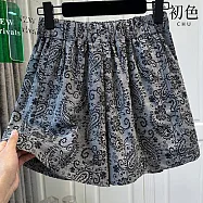 【初色】歐式棉麻風腰果花滿版圖騰鬆緊腰口袋休閒褲寬褲短褲-花色-12579(M-2XL可選) M 花色