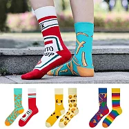 【AnZa】AB襪卡通不對襯美式街頭風中筒襪(3入組) 圖片色