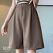 【初色】通勤風純色高腰顯瘦垂感寬鬆A字五分西裝闊腿寬褲短褲-共3色-13320(M-3XL可選) M 卡其色