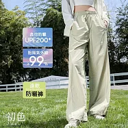 【初色】初色生活 純色高腰男女同款拼接戶外通勤防曬闊腿褲休閒褲寬褲長褲-共3色-13241(M-2XL可選) M 淺綠色