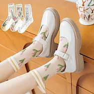 【AnZa】玻璃絲花卉輕薄中筒襪(3入組) 圖片色