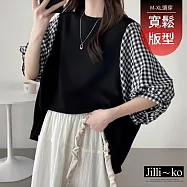 【Jilli~ko】蝙蝠袖拼接巨寬鬆上衣 J12258 FREE 黑格紋