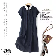 【初色】棉麻風休閒印花寬鬆顯瘦連衣裙長洋裝-10款任選-67993(M-2XL/F可選) XL H.藏青