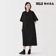 【MUJI 無印良品】女柔滑萊賽爾混五分袖洋裝 M 黑紋樣