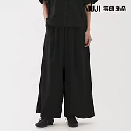 【MUJI 無印良品】女柔滑萊賽爾混舒適寬版褲 S 黑紋樣