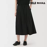 【MUJI 無印良品】女柔滑萊賽爾混舒適寬襬裙 S 黑紋樣