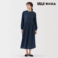 【MUJI 無印良品】女棉薄紗藍染長袖洋裝 M 深藍