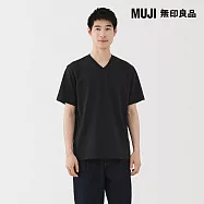 【MUJI 無印良品】男天竺V領短袖T恤 M 黑色