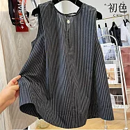 【初色】韓系A字條紋寬鬆顯瘦雙層感圓領小衫馬甲女背心-共2色-13711(M-2XL可選) M 黑色條紋