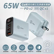 aibo 65W氮化鎵GaN智能數位顯示三孔超閃充電器 藍色
