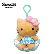 【日本正版授權】凱蒂貓 花泳圈系列 玩偶吊飾 吊飾/娃娃 絨毛玩偶 Hello Kitty - 藍綠色款