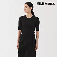 【MUJI 無印良品】女萊賽爾五分袖針織衫 S 黑色