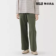 【MUJI 無印良品】女水洗人字紋工作直筒褲 L 卡其綠