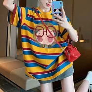 【MsMore】 印花索羅娜領口大碼卡通趣味T恤短袖上衣# 125441 M 黃色