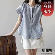 【Jilli~ko】法式條紋圓領溫柔風短袖襯衫 9805 FREE 藍色