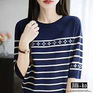 【Jilli~ko】天絲針織寬鬆顯瘦條紋T恤 J12263 FREE 深藍