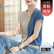 【Jilli~ko】設計感薄拼色休閒針織衫 J12271 FREE 藍色