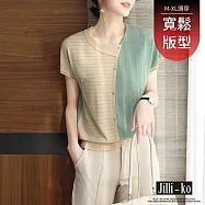 【Jilli~ko】設計感薄拼色休閒針織衫 J12271 FREE 綠色