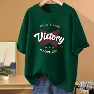 【初色】韓版大碼寬鬆圓領短袖英文印花休閒T恤上衣女上衣-共10色-12496(M-3XL可選) 3XL 墨綠色