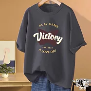 【初色】韓版大碼寬鬆圓領短袖英文印花休閒T恤上衣女上衣-共10色-12496(M-3XL可選) 3XL 深灰色