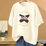 【初色】韓版大碼寬鬆圓領短袖英文印花休閒T恤上衣女上衣-共10色-12496(M-3XL可選) XL 杏色