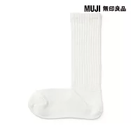 【MUJI 無印良品】女足口柔軟垂墜皺褶感螺紋直角襪23-25cm 柔白